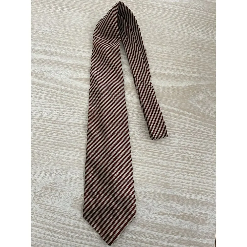 Men’s‎ Tan/Burgundy Stripe Tie by J.Crew 100% Silk Perfect with A Suit Workwear